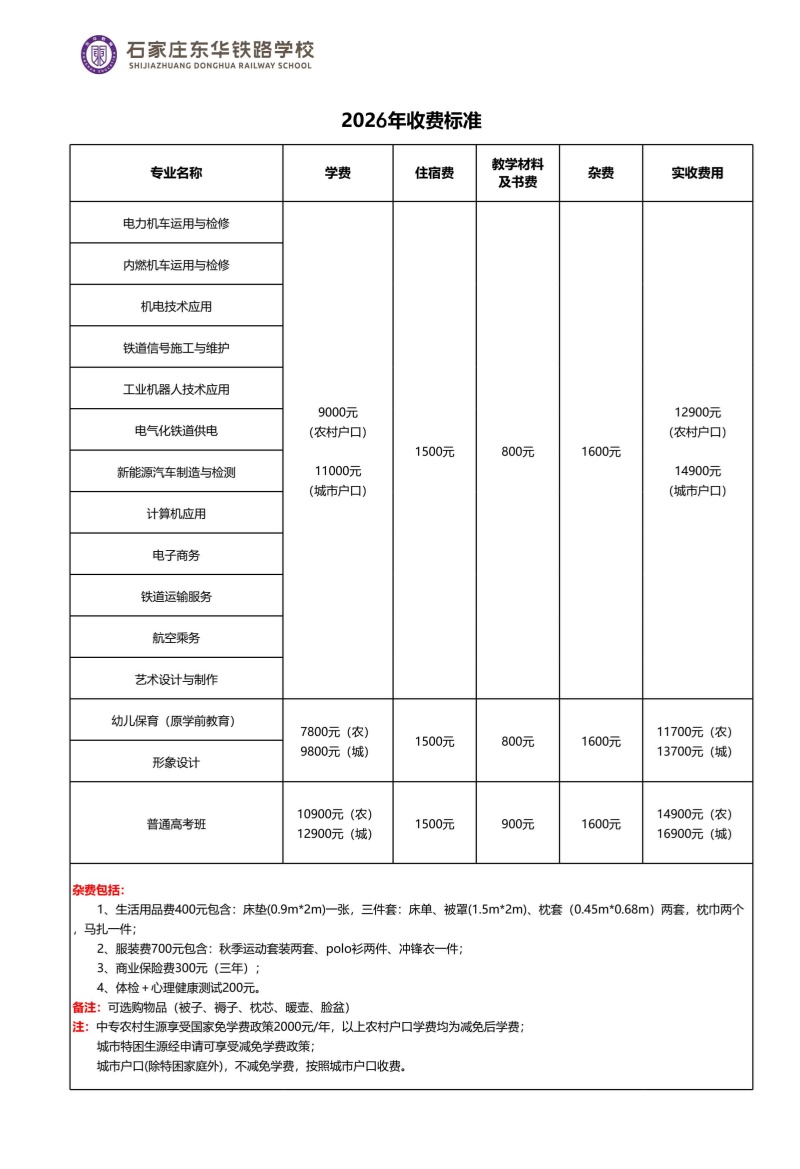 石家莊東華鐵路學(xué)校學(xué)費(fèi)多少錢？國家減免政策詳解